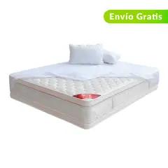 COLCHONES SPRING - Colchón Queen Firmeza Media Ortopédico con Pillow Resortado Descanso Perfecto 160 x 190 cm + 2 Almohadas + Protector