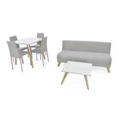 MICA - Juego de Sala Moderno en Poliéster (Sofá 3 Puestos + Mesa de Centro + Comedor 4 Puestos) Túnez