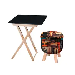 DKO DESIGN - Combo Mesa Auxiliar Plegable Negra + Puff Letras