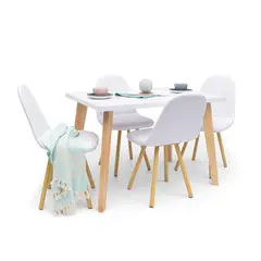 MICA - Juego de Comedor Moderno para 4 Personas Blanco (Comedor + 4 Sillas)