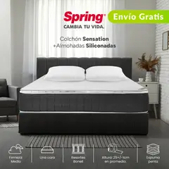 COLCHONES SPRING - Colchón Doble Firmeza Media Ortopédico con Pillow Resortado Sensation 140 x 190 cm + 2 Almohadas - 0% Interés a 3 Cuotas Pagando con tu CMR Banco Falabella