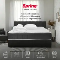 COLCHONES SPRING - Colchón Sencillo Firmeza Media Ortopédico con Pillow Resortado Sensation 100 x 190 cm + 1 Almohada + Protector - 0% Interés a 3 Cuotas Pagando con tu CMR Banco Falabella