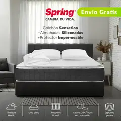 COLCHONES SPRING - Colchón Doble Firmeza Media Ortopédico con Pillow Resortado Sensation 140 x 190 cm + 2 Almohadas + Protector - 0% Interés a 3 Cuotas Pagando con tu CMR Banco Falabella