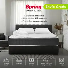 COLCHONES SPRING - Colchón King Firmeza Media Ortopédico con Pillow Resortado Sensation 200 x 200 cm 2 Almohadas + Protector - 0% Interés a 3 Cuotas Pagando con tu CMR Banco Falabella