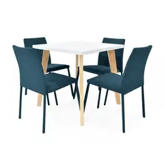 MICA - Juego de Comedor Moderno para 4 Personas Azul (Comedor + 4 Sillas)