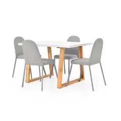 MICA - Juego de Comedor Moderno para 4 Personas Gris (Comedor + 4 Sillas)