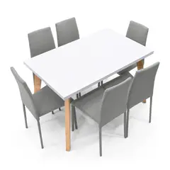 MICA - Juego de Comedor Moderno para 6 Personas Gris (Comedor + 6 Sillas)