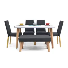 MICA - Juego de Comedor Moderno para 6 Personas Gris (Comedor + 4 Sillas + Banca)