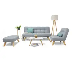 MICA - Juego de Sala Moderno en Tela (Sofá Cama + Poltrona + Puff + Mesa de Centro) Prato