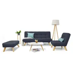 MICA - Juego de Sala Moderno en Tela (Sofá Cama + Poltrona + Puff + Mesa de Centro) Prato