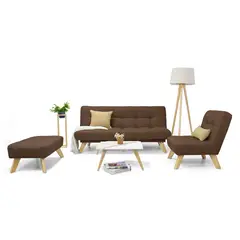 MICA - Juego de Sala Moderno en Tela (Sofá Cama + Poltrona + Puff + Mesa de Centro) Prato