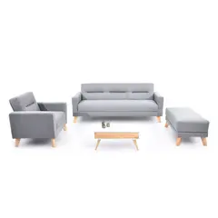 MICA - Juego de Sala Moderno en Tela (Sofá + Poltrona + Puff + Mesa de Centro) Seúl