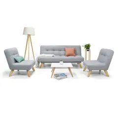 MICA - Juego de Sala Moderno en Tela (Sofá Cama + 2 Poltronas + Mesa de Centro) Prato
