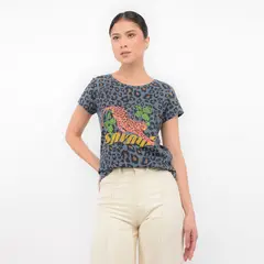 BASEMENT - Camiseta con Estampado para Mujer de Algodón Manga corta
