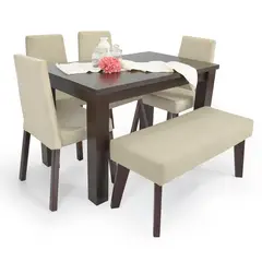 MICA - Juego de Comedor Moderno para 6 Personas Café (Comedor + 4 Sillas + Banca)