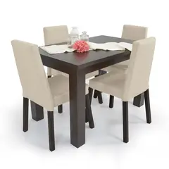 MICA - Juego de Comedor Moderno para 4 Personas Beige Café (Comedor + 4 Sillas)