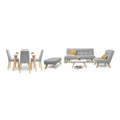 MICA - Juego de Sala Moderno en Tela (Sofá Cama + Poltrona + Puff + Comedor + Mesa de Centro) Prato Moscú