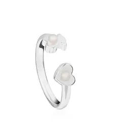 TOUS - Anillo De Plata Con Perlas Cultivadas Motivos Oso Y Corazón Super Power