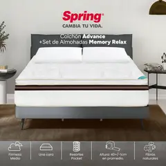 COLCHONES SPRING - Colchón Queen Firmeza Suave Ortopédico con Pillow Resortado Advance 160 x 190 cm + 2 Almohadas