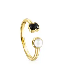 TOUS - Anillo Con Baño De Oro 18 Kt Sobre Plata Y Ónix Y Perla Glory