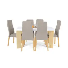 MICA - Juego de Comedor Moderno para 6 Personas Beige (Comedor + 6 Sillas)