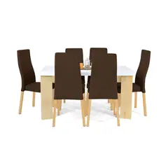 MICA - Juego de Comedor Moderno para 6 Personas Beige (Comedor + 6 Sillas)