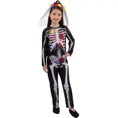 FANTASTIC NIGHT - Disfraz para niña Esquelo catrina mexicana terror fantasía