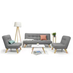 MICA - Juego de Sala Moderno en Tela (Sofá Cama + 2 Poltronas + Mesa de Centro) Prato