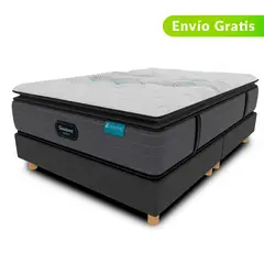 BEAUTYREST SIMMONS - Colchón con Base Cama Doble Firmeza Suave Ortopédico Resortado con Pillow Emerald 140 x 190 cm + 2 Almohadas Beautyrest