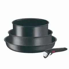T-FAL - Juegos de ollas Tefal 4 piezas Ingenio Black Stone Aluminio