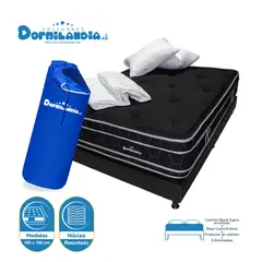 DORMILANDIA - Colchón con Base Cama Sencilla Firmeza Media Ortopédico Resortado Doble Cara Black Supra 100 x 190 cm + 2 Almohadas + Protector Domilandia