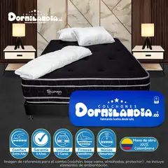 DORMILANDIA - Colchón con Base Cama Doble Firmeza Media Ortopédico Resortado Doble Cara Black Supra 140 x 190 cm + 2 Almohadas + Protector - 0% Interés a 3 Cuotas Pagando con tu CMR Banco Falabella