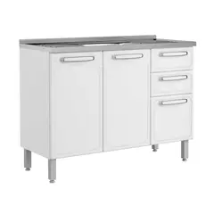 BERTOLINI - Mueble Inferior de Cocina Moderno Evidence en Acero (Incluye Mesón) 120 x 89 x 48 cm