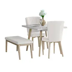 MICA - Juego de Comedor Moderno para 4 Personas Blanco (Comedor + 2 Sillas + Banco)