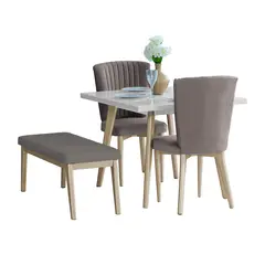 MICA - Juego de Comedor Moderno para 4 Personas Blanco (Comedor + 2 Sillas + Banco)