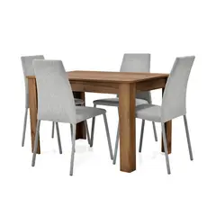 HOGAR VENECIA - Juego de Comedor Moderno para 4 Personas Gris Café (Comedor + 4 Sillas) Mica