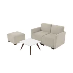 MICA - Juego de Sala Moderno en Poliéster (Sofá Modular + Puff + Mesa de Centro) Bergen Tan