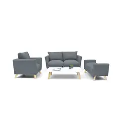 MICA - Juego de Sala Moderno en Tela (Sofá + Poltrona + Puff + Mesa de Centro) Túnez