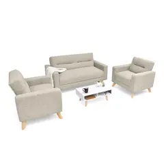MICA - Juego de Sala Moderno en Tela (Sofá + 2 Poltronas + Mesa de Centro) Seúl