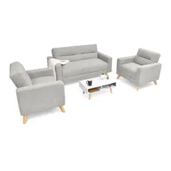 MICA - Juego de Sala Moderno en Tela (Sofá + 2 Poltronas + Mesa de Centro) Seúl