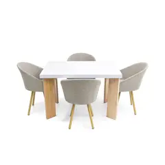 MICA - Juego de Comedor Moderno para 4 Personas Beige (Comedor + 4 Sillas)