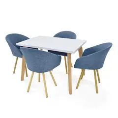 MICA - Juego de Comedor Moderno para 4 Personas Azul (Comedor + 4 Sillas)
