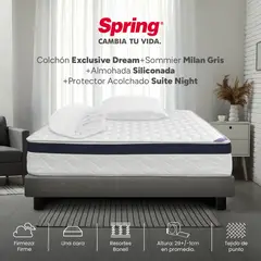 COLCHONES SPRING - Colchón con Base Cama Sencillo Firmeza Media Ortopédico Resortado con Pillow EXC Dream 100 x 190 cm + Almohada + Protector - 0% Interés a 3 Cuotas Pagando con tu CMR Banco Falabella