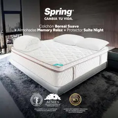 COLCHONES SPRING - Colchón King Firmeza Suave Ortopédico Resortado con Pillow Boreal 200 x 200 cm + Almohada + Protector - 0% Interés a 3, 6 o 12 Cuotas Pagando con tu CMR Banco Falabella