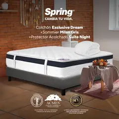 COLCHONES SPRING - Colchón con Base Cama Sencillo Firmeza Media Ortopédico Resortado con Pillow EXC Dream 100 x 190 cm + Protector - 0% Interés a 3 Cuotas Pagando con tu CMR Banco Falabella