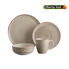 CORONA - Vajilla Corona: Cerámica Caoba Gris 4 puestos 16 piezas