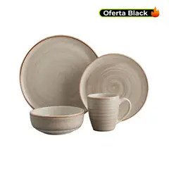 CORONA - Vajilla Corona: Cerámica Caoba Gris 4 puestos 16 piezas