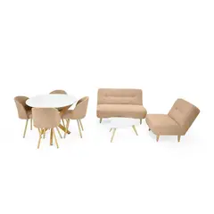 MICA - Juego de Sala Moderno en Poliéster (Sofá + Poltrona + Comedor + Mesa de Centro) Belice Samara