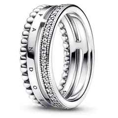 PANDORA - Anillo Insignia Pavé y Esferas Plata Esterlina