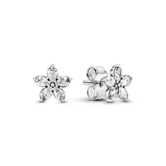 PANDORA - Aretes Botón Brillante Copo de Nieve Plata Esterlina